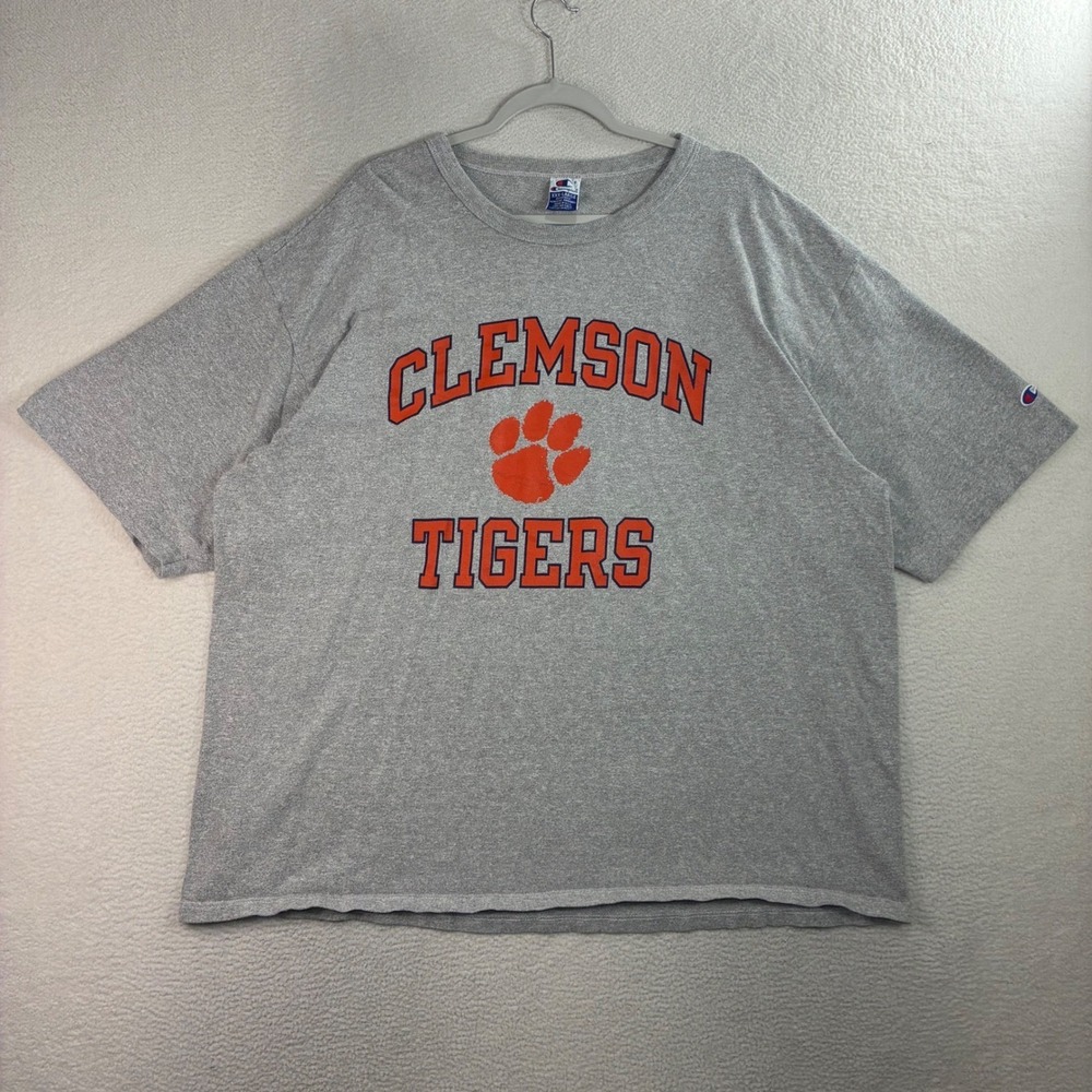 Vintage Champion Clemson Tigers T Shirt Men 3XL Gray Cotton Casual USA Made 90s